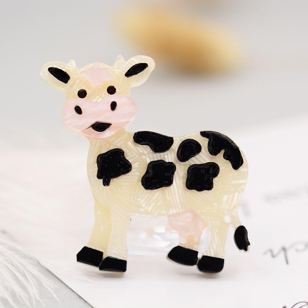 Blucome Acrylic Animal Brooches Cute Milk Cow Shape for Women Men Suit Scarf Hijab Pins