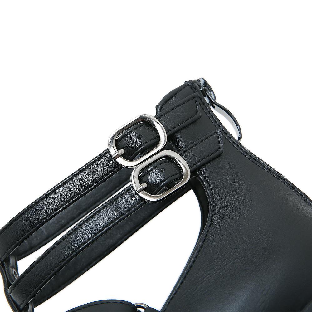 Gdgydh Женские туфли на блочном каблуке, готический стиль, туфли-лодочки на платформе с закрытым носком, пряжкой и ремешком, молния сзади, однотонные туфли на каблуке