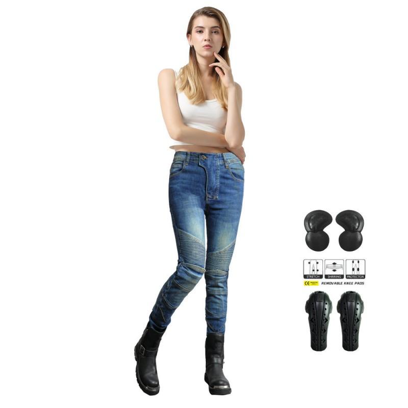 Womens Vintage Slim Fit Motorcycle Jeans With Extended Protective Padding Harley Riding Use