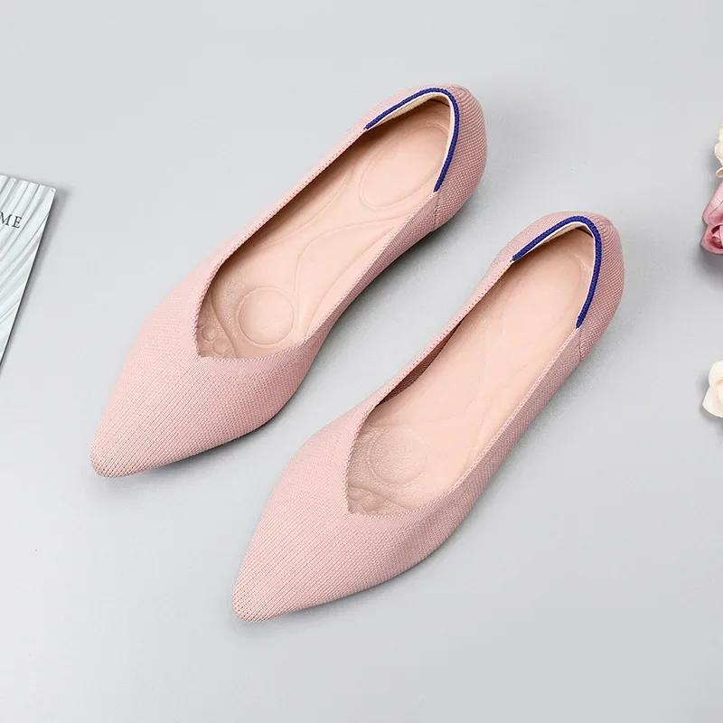 Fashion Knit Slip On Flat Shoes Women Mesh Loafers Stretch Ballet Shallow Flats Dress Shoes Moccasins Comfort Ballet Flats 2024