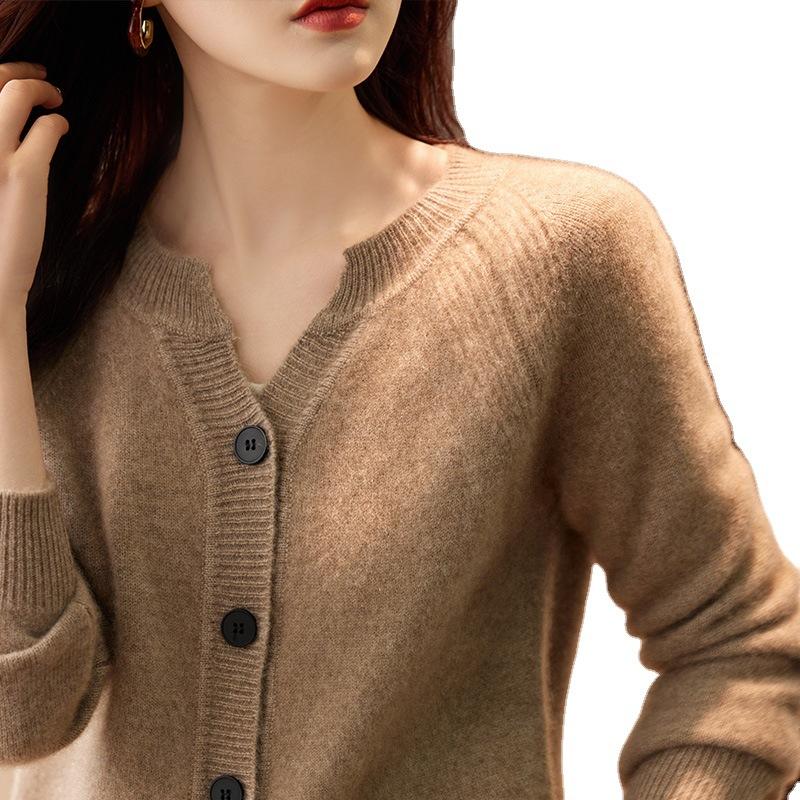 V-neck Cardigan Cardigan for Women In Autumn and Winter Short Solid Color with Loose Knitted Jacket Versatile Long-sleeved Top