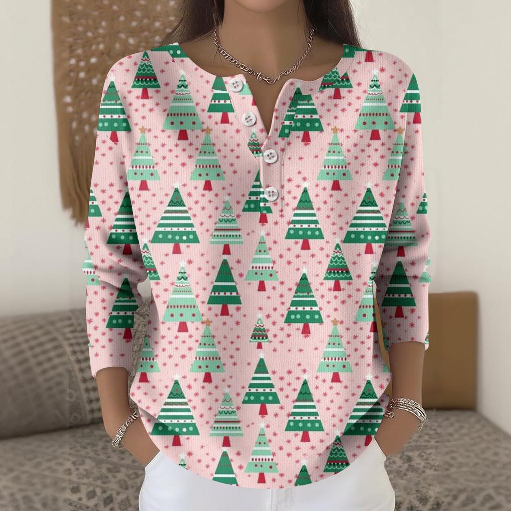 Женская мода Топ с длинным рукавом и рождественским принтом в виде снежинок Элегантный повседневный топ