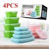 4 Pack Collapsible Silicone Lunch Box - BPA-Free Flat Stacking Food Storage Containers with Lids for Leftovers