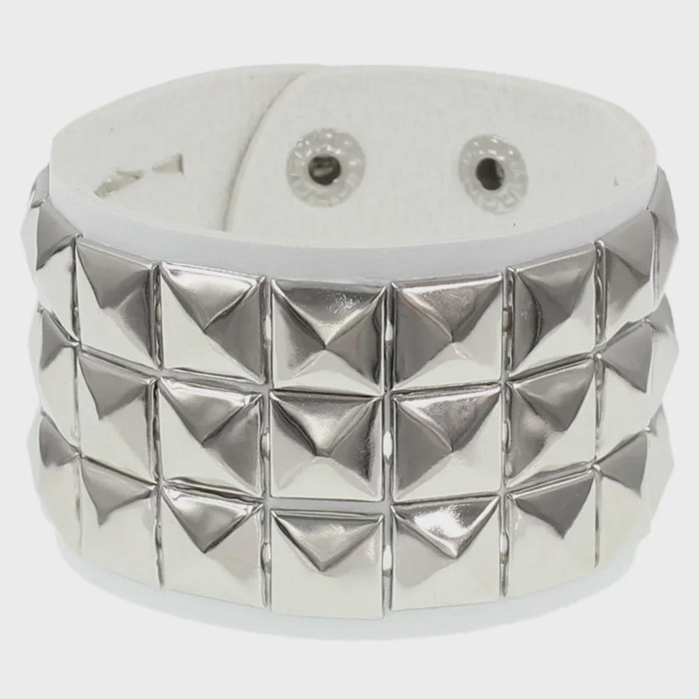 Европейский и американский панк-браслет из кожи с квадратными заклепками и тремя рядами