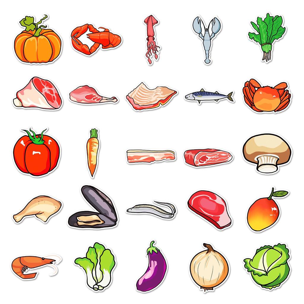 50 креативных наклеек со свежими продуктами: Овощи, Мясо и Другое для Телефона, Декор Стакана для Воды