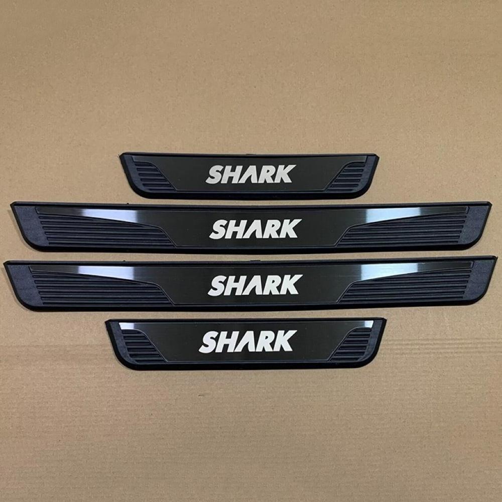 ABAIWAI For BYD SHARK 2024 2025 2026 2027 Stainless Steel Car Door Sills Strips Brushed Silver Carbon Glossy Black 3D Auto Parts