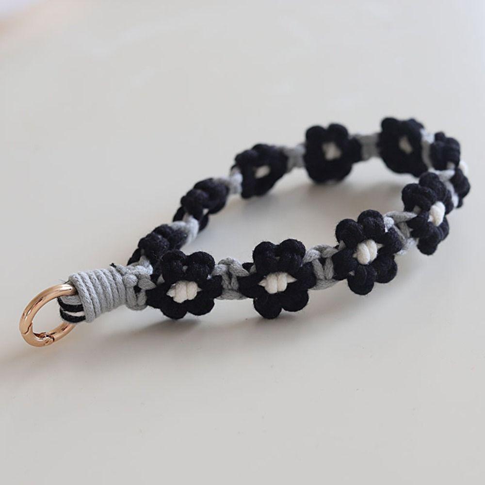 Phone Wristband Weave Daisy Flower Keychain Crochet Macrame Wristlet Hanging Accessory