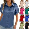 Women's Fashionable Loose Casual V-Neck Solid Color Button Up Top Solid Color Button Up Top