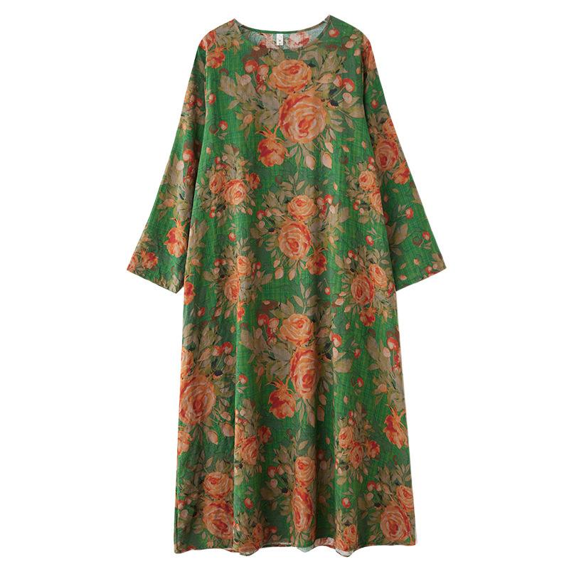 Весеннее литературное платье больших размеров с принтом, круглым вырезом, длинными рукавами, повседневное платье для женщин, вечерние платья