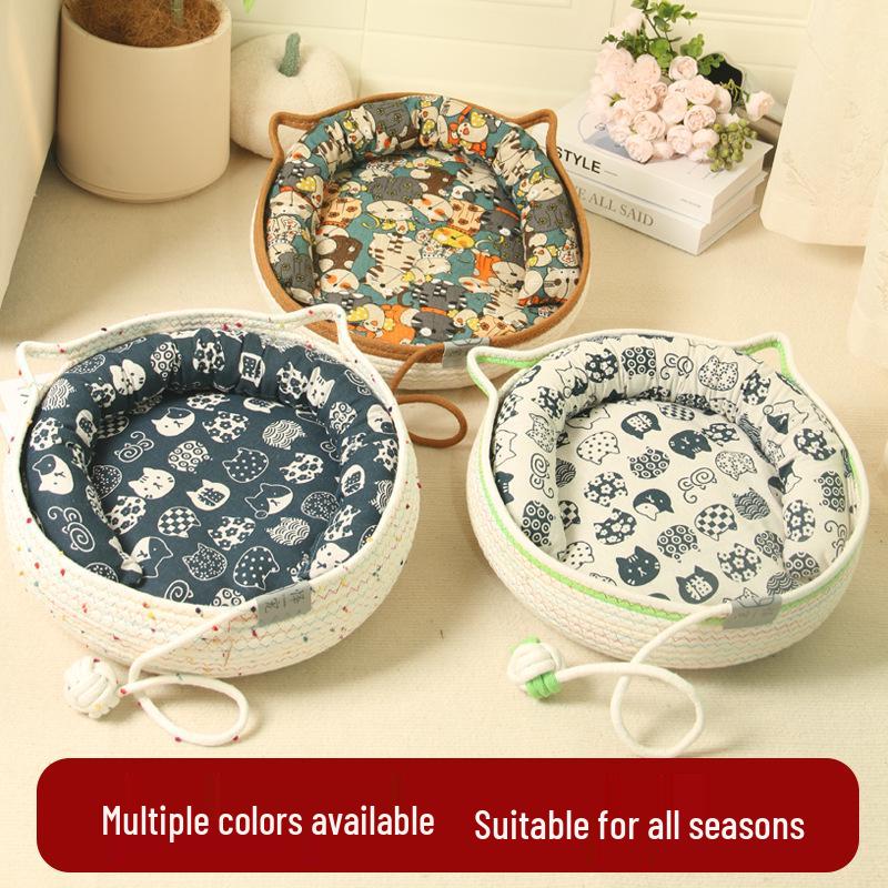 Моющийся хлопковый канатный домик для кошек «Четыре сезона» с когтеточкой