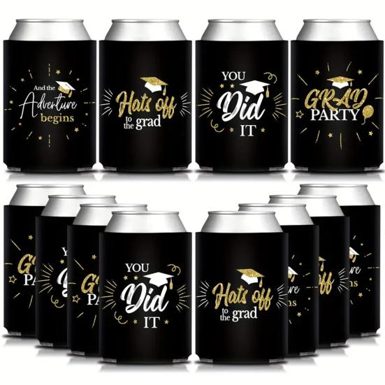 8 шт. охлаждающих чехлов для банок на выпускной, черные и золотые крышки для банок объемом 12 унций, подарок выпускникам 2025 года на выпускной в медицинском колледже