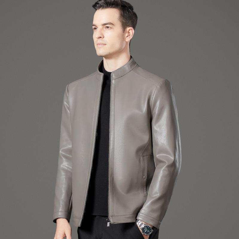 Кожаная куртка мужская осенне-зимняя пуховая куртка из овчины для пап среднего возраста, мужская повседневная кожаная куртка