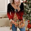 Женские осенние рождественские футболки с длинным рукавом с принтом, свободные, с V-образным вырезом, больших размеров, топы, удобная блузка