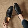 Fashion NEW Spring/Autumn Women Pumps Square Toe Chunky Heel Shoes Concise Genuine Leather Shoes for Women Lace-up Handmade Women Shoes