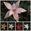 25cm Christmas Artificial Flowers Sequin Mesh Handmade Poinsettia Flower Realistic Decorative Simulation Glitter Flower
