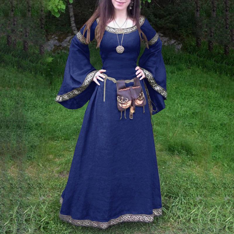 Женское средневековое длинное платье макси в стиле Ренессанс, винтажные готические вечерние платья с расклешенными рукавами