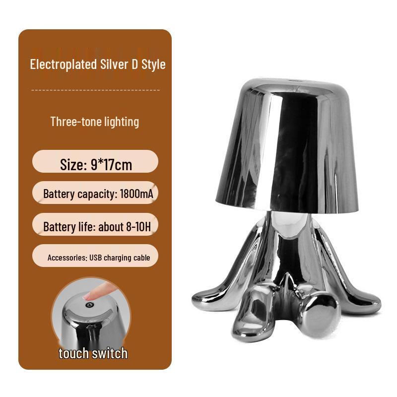 Creative Thinker Electroplated Gold Table Lamp: Rechargeable Night Light & Bedroom Ornament