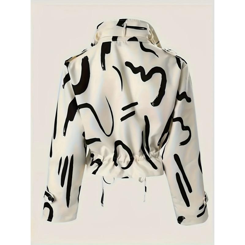 Women'S Leopard Print Bomber Jacket - Elegant Casual Short Length Zip-Up Coat with Stand Collar, Long Sleeves & Single-Breasted Front,