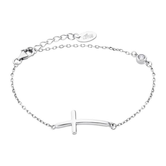 Bracelet - Lotus - Bracelet Lotus argent trendy - Argent 925 - Motif croix 16mm - Blanc
