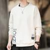 Осенний модный тренд Однотонный Круглый вырез Вставка с буквами Универсальный Длинный рукав Простой Повседневный Молодежный Свободный свитер
