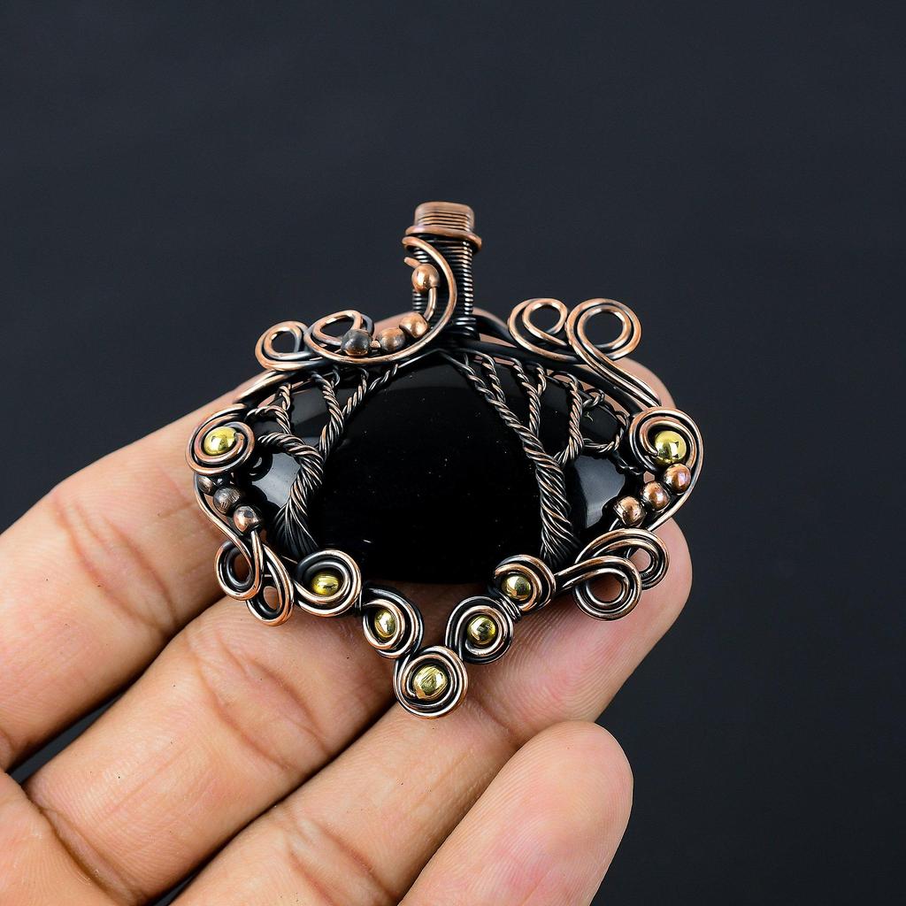 Великолепное Древо Жизни, черный оникс, драгоценный камень, чистая медная проволока, обернутая подвеской ручной работы, ювелирные изделия