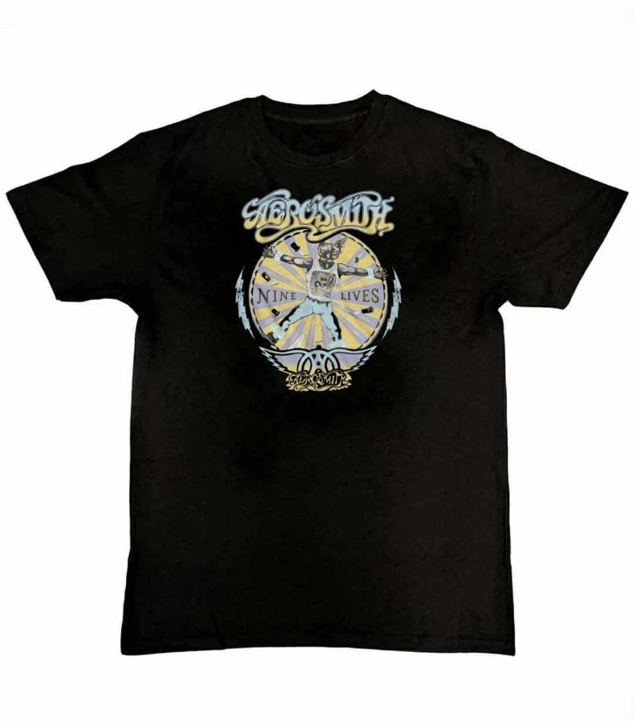 Aerosmith Nine Lives Recolor Music Graphic Unisex 100% Cotton T-shirt Mens Tees Top