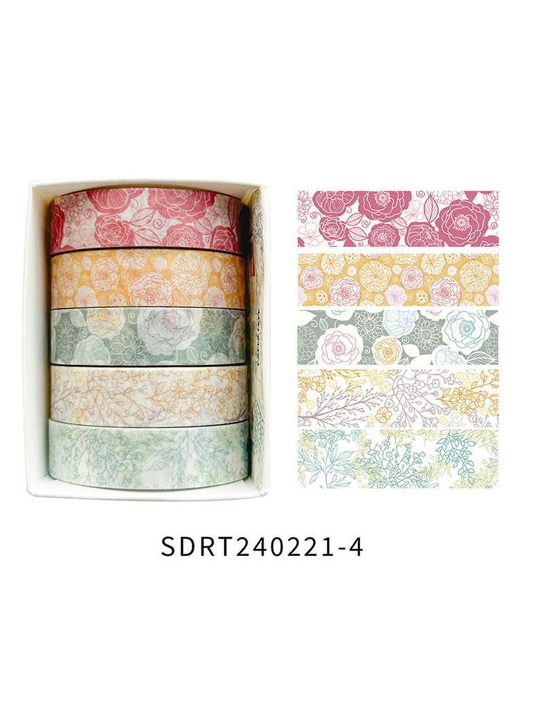 5rolls/Box Spring Flower Washi Tape ,Artistic Accent For Scrapbooking, Back To School, Diy Crafts, School Supplies, Masking Tape