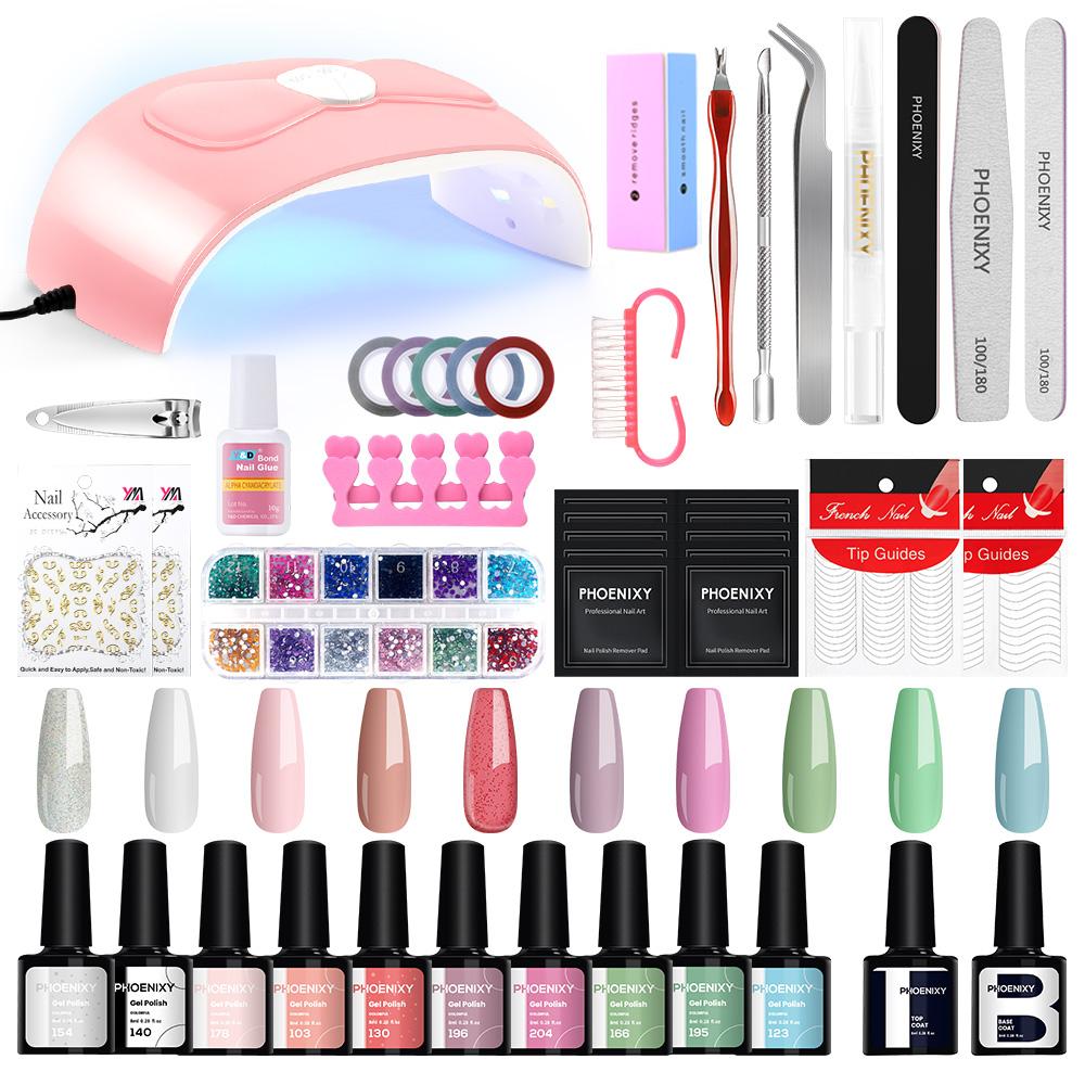 Набор гель-лаков PHOENIXY для маникюра с УФ-светодиодной лампой, маникюрные инструменты и набор лаков для ногтей