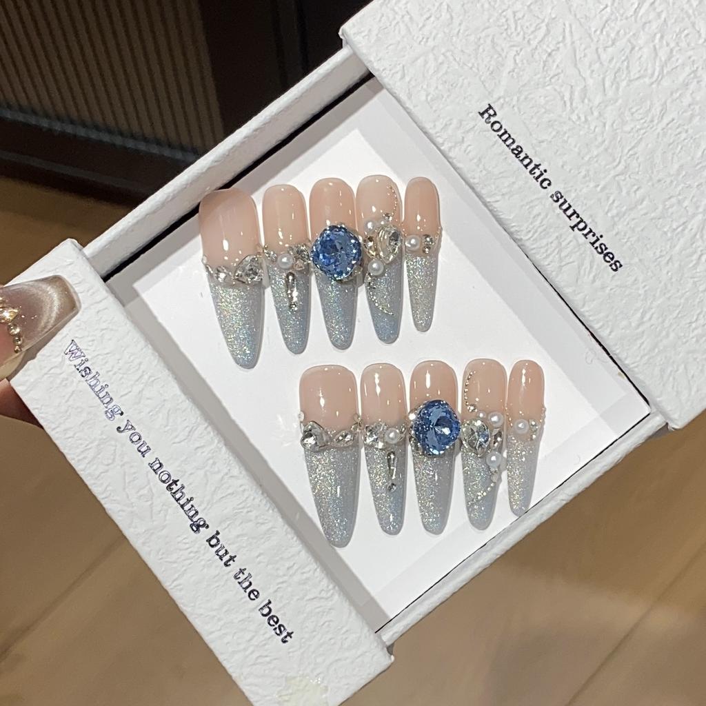 Pure Handmade Blue Gradient Thin Flash Cat Eye Swan Blue Diamond Sea Salt Escape Patch Wear