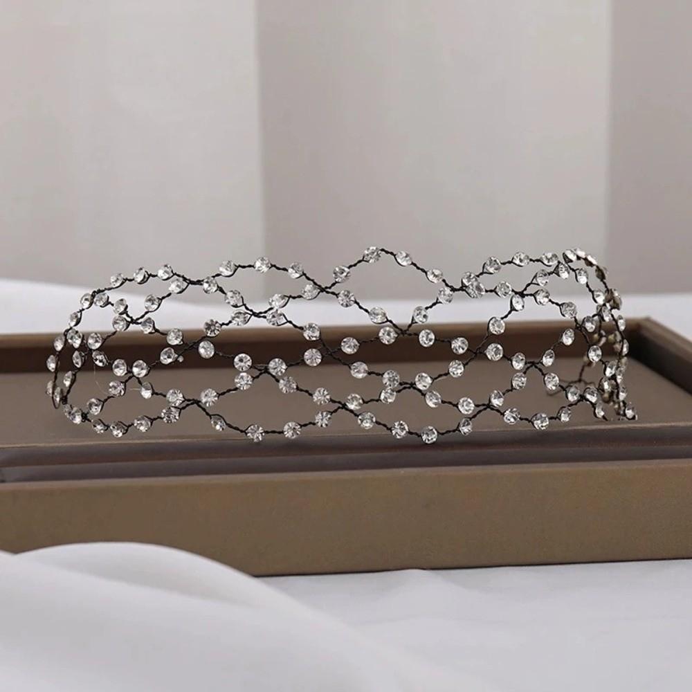 Handmade Rhinestone Tiara Wedding Headpieces Bride Hair Bands Classic Hair Net Crown Women