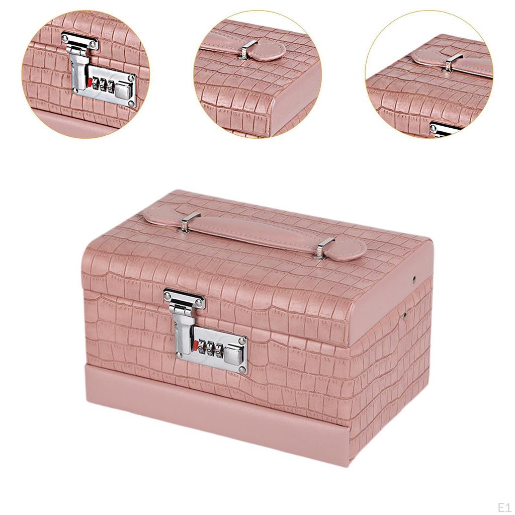 3 Layer Jewelry Box Storage with Lid PU Leather Watches Rings Case
