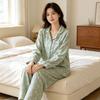 Women's pajamas autumn pure cotton woven jacquard new lapel cardigan breathable loose long-sleeved trousers set loungewear