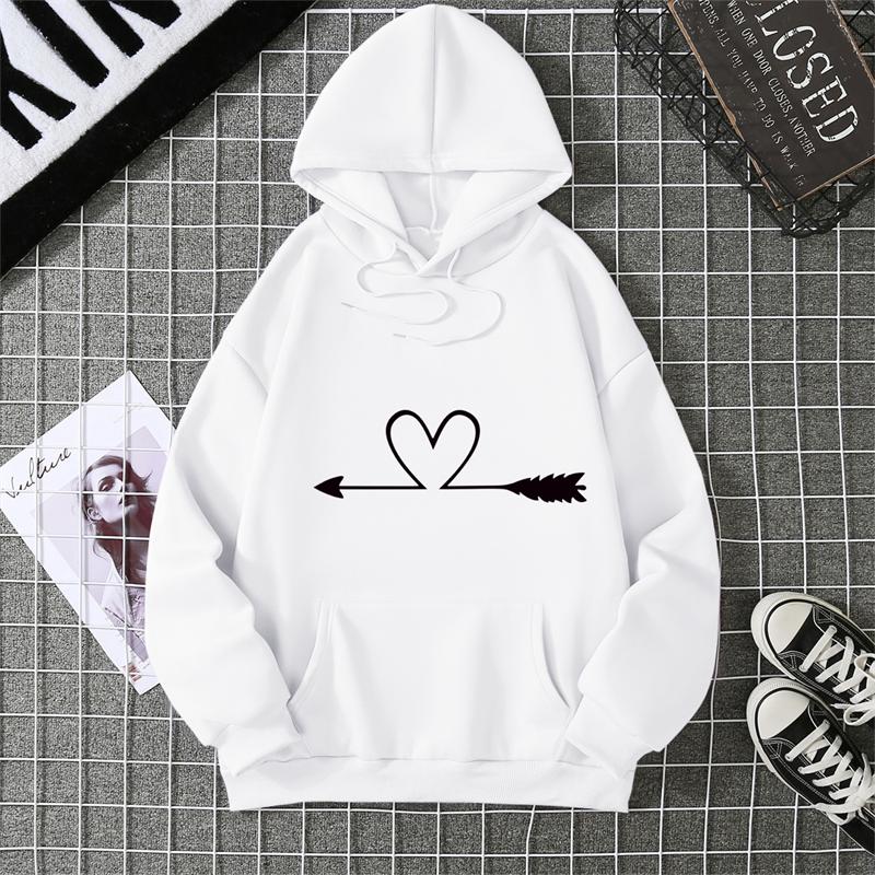 Women's Hoodie High Street Unisex Style Double Pockets Sweatshirts Outerwear Heart Print Women's Clothing