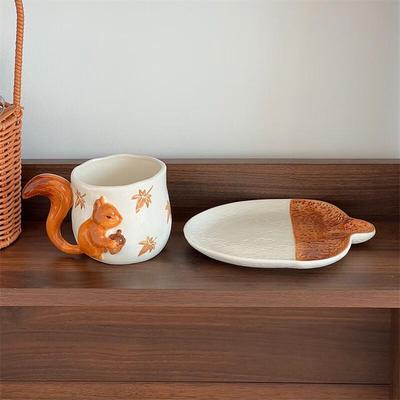 Керамическая кофейная чашка и блюдце Wutuo, ручная лепка, 3D белка