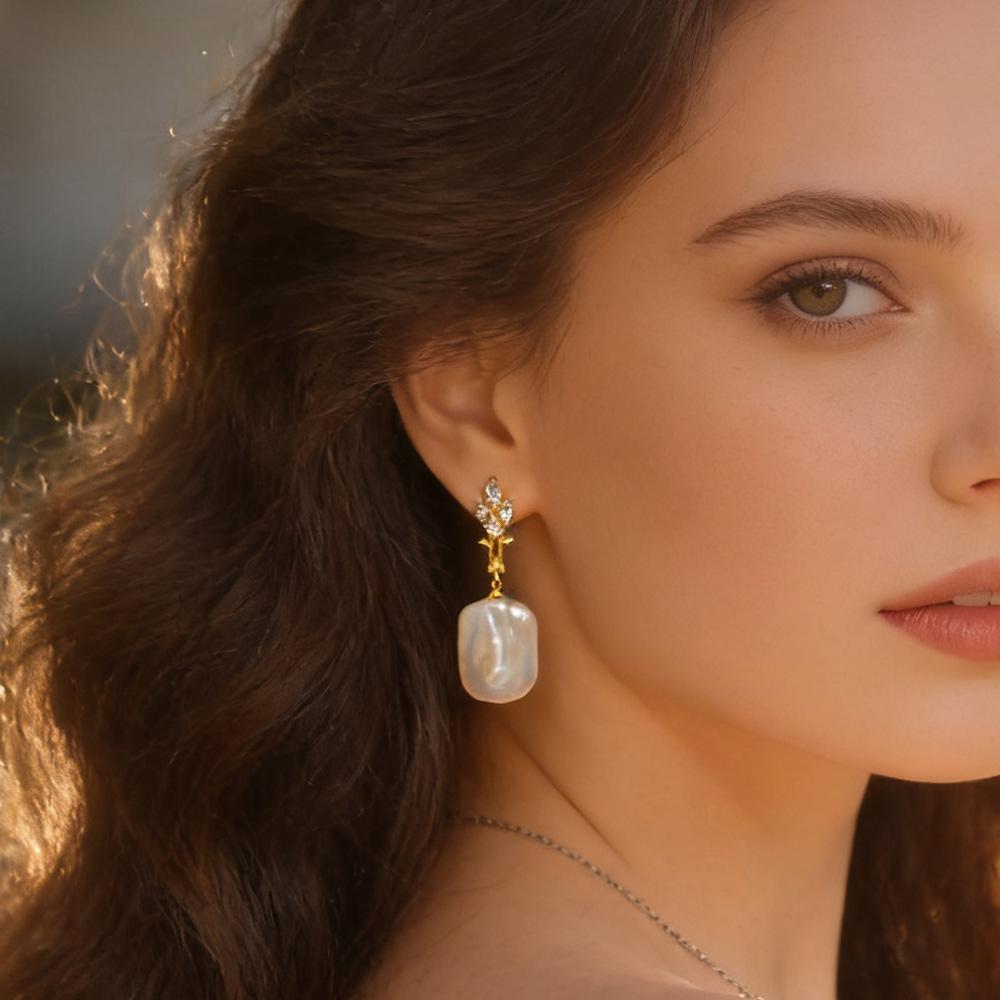 Серьги SENIKO с натуральным пресноводным большим жемчугом в стиле барокко, модные серьги-капли с кубическим цирконием и жемчугом для женщин, вечерние ювелирные изделия
