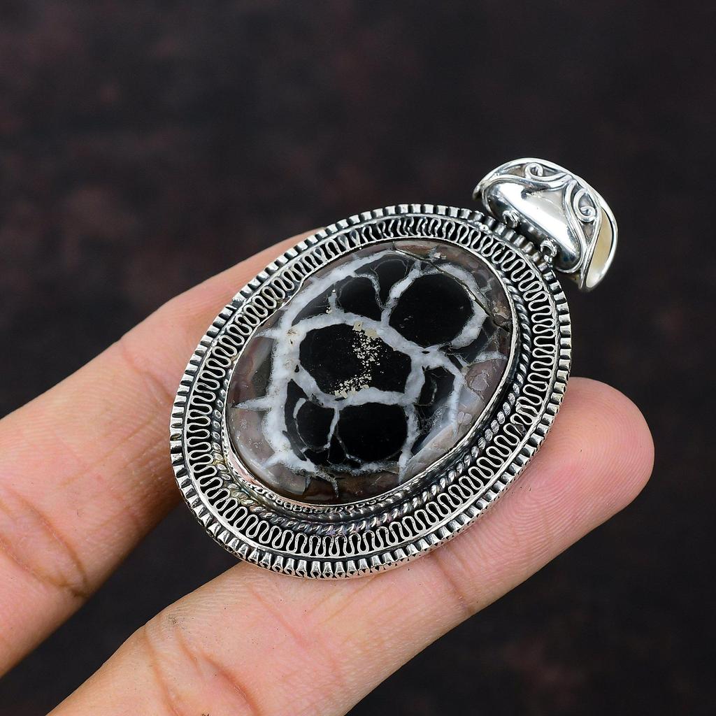 Марокканская грязевая трещина ископаемого кулона, ювелирные изделия из настоящего драгоценного камня, винтажный кулон, подвеска из стерлингового серебра 925 пробы, ювелирные изделия ручной работы, подарок для помолвки