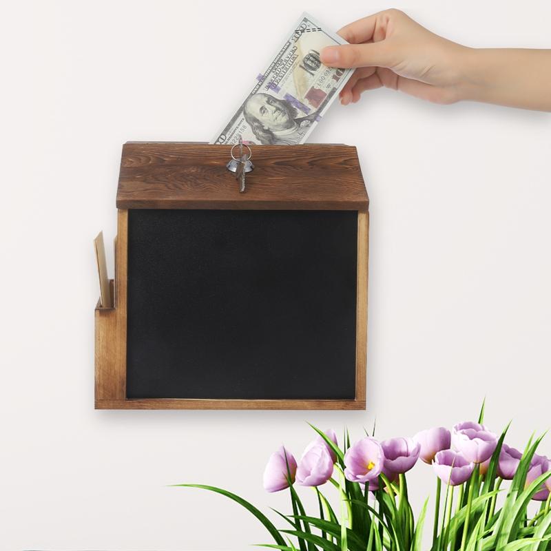Деревянный ящик для предложений, запираемая настенная урна для голосования с карманом, ящик для пожертвований, многоцелевой ящик для пожертвований