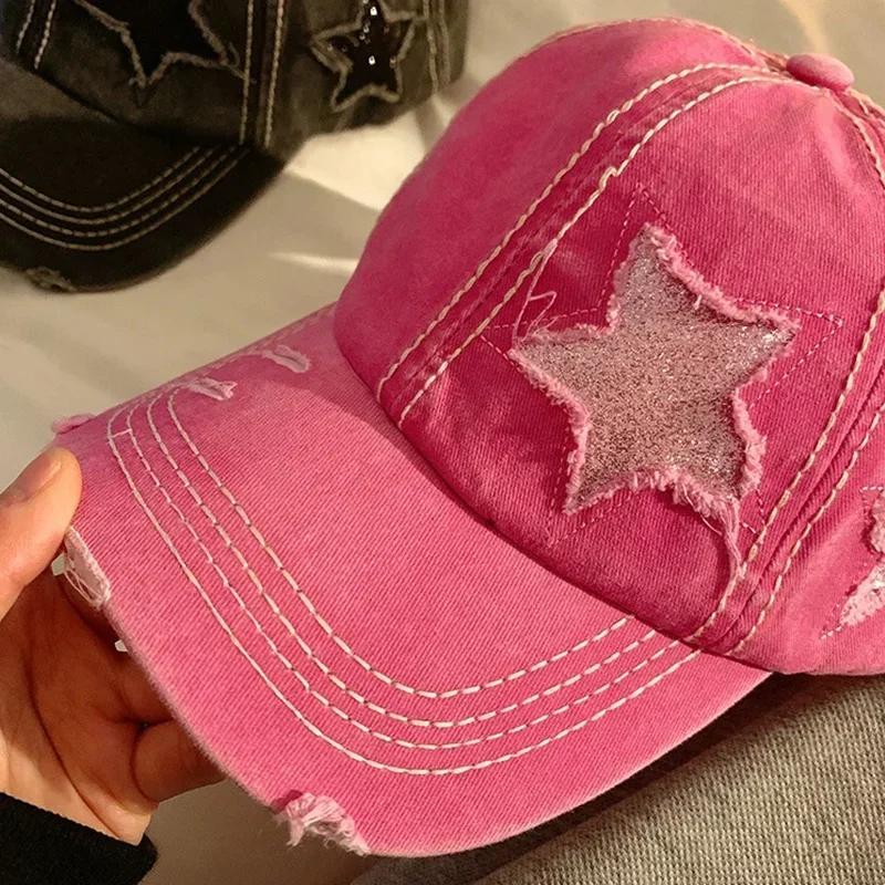 Ретро Y2K Star Washed Denim Hole star Бейсболка Snapback Кепки Осень Лето Рыболовная шляпа Мужчины Женщины Кепки Casquette шляпы Gorras