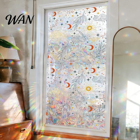 Decorative Window Film Rainbow Privacy Film, Stained Glass Pattern Sticker, Static Sunlight Reflecting Sticker Cling, Sun Blocking Reusable Decals for