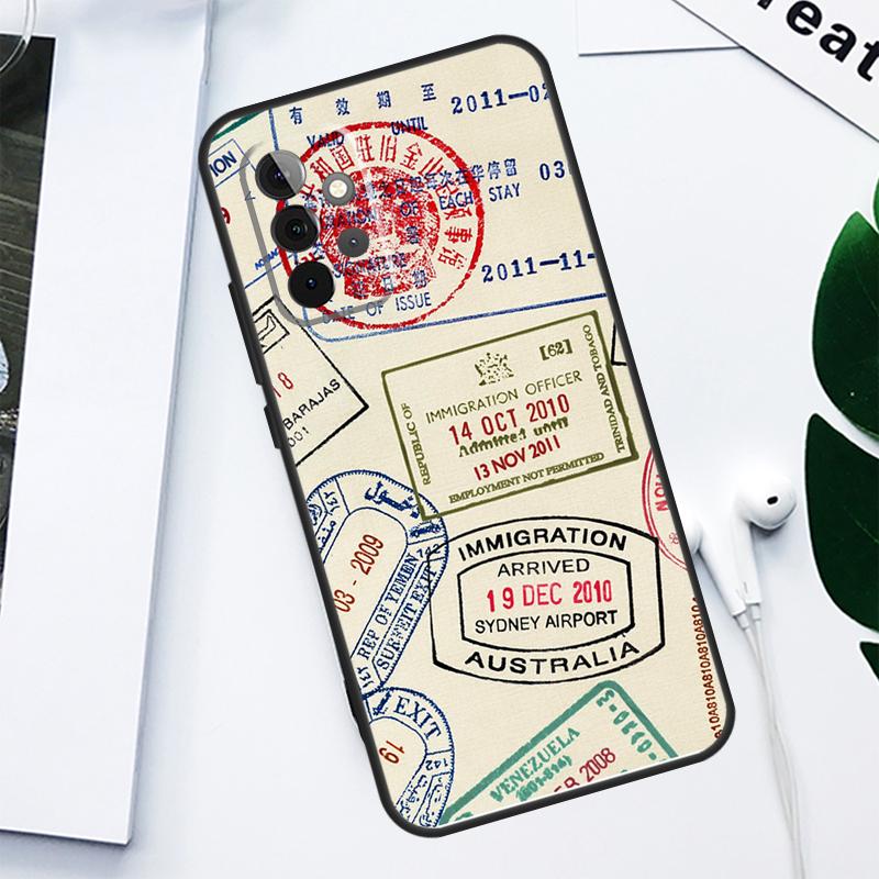 Retro Post Card Passport Stamps For Samsung Galaxy A06 A05 A16 A54 A34 A14 A55 A35 A15 A53 A33 A13 A22 A32 A52 Phone Case