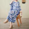 Plus Size Summer Retro Print Loose Dress for Women Round Neck Short Sleeve Vintage Oversized Dresses