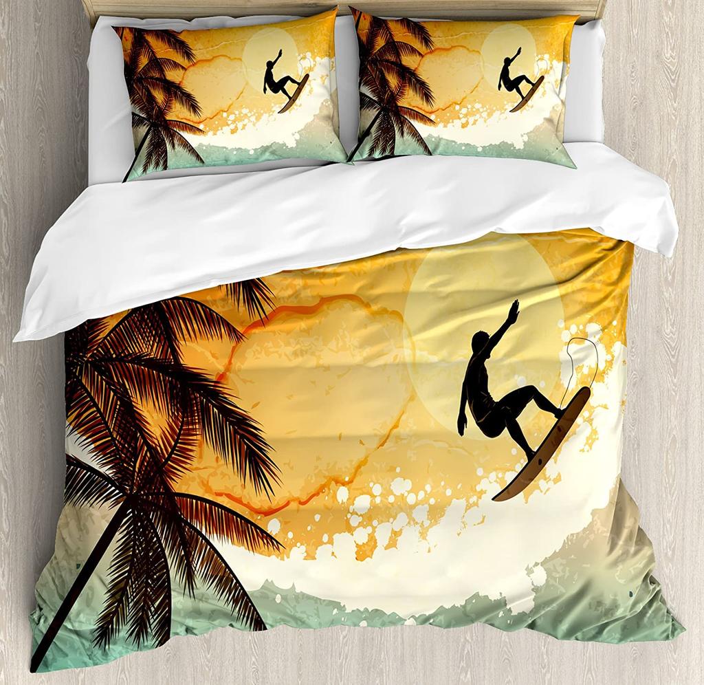 Surf Bedding Set For Bedroom Bed Home Hippie Classic Old Bus with Surfboard Freedom Holida Duvet Cover Quilt Cover Pillowcase