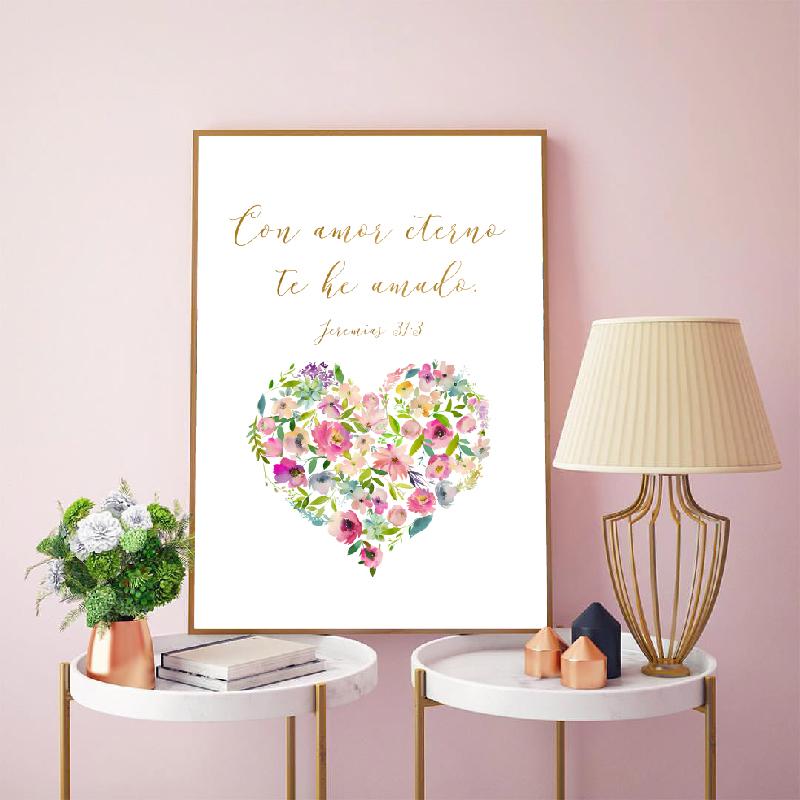 Spanish Bible Verse Love Quote Print Flower Art Canvas Painting Picture Scripture Poster Nursery Baby Room Home Wall Decor No Frame