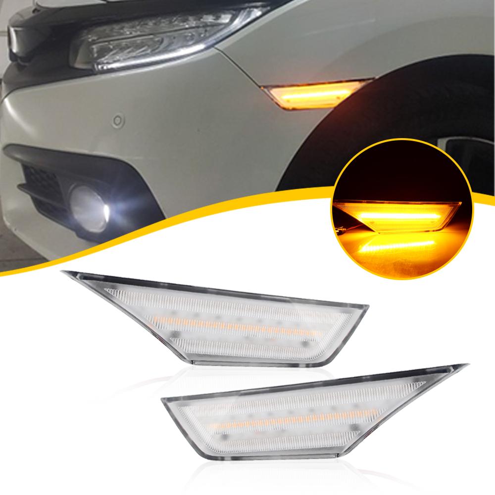 2 шт. Для Honda Civic 10-го поколения 2016-2020 Прозрачный и затемненный светодиодный боковой указатель поворота Маркерный фонарь Черный затемненный корпус