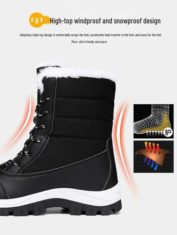 Женские водонепроницаемые зимние ботинки до середины икры с флисовой подкладкой - Нескользящие ботинки для катания на лыжах на толстой подошве