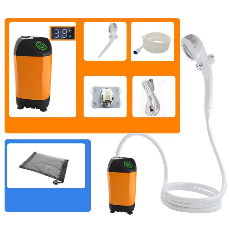 Душ для кемпинга и путешествий Душ для кемпинга на открытом воздухе IPX7 Водонепроницаемый с цифровым дисплеем Портативный электрический душевой насос для пеших прогулок, путешествий, пляжа