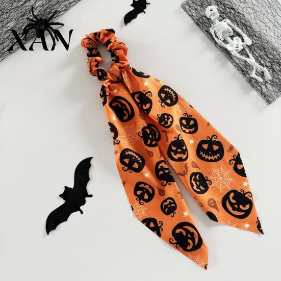 Colorful Hair Tie Halloween Satin Scrunchies for Women, Funny Pumpkin Printed Elastic Ties, Print Soft Ponytail Holders, Decorative Accessories Daily