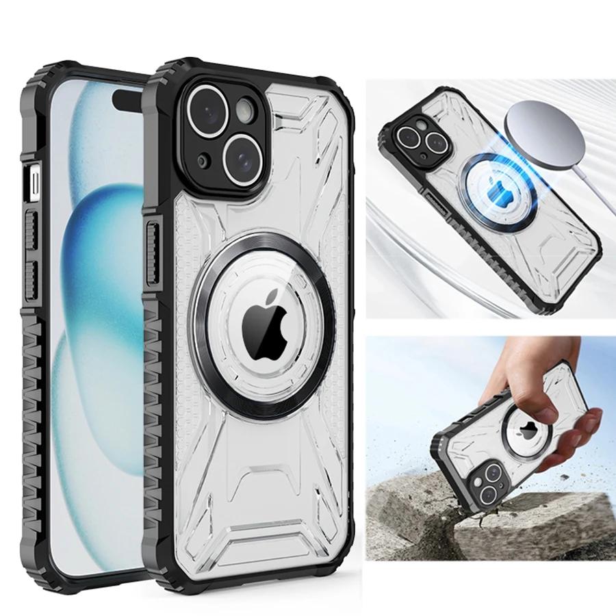 Магнитный беспроводной зарядный прозрачный чехол для iPhone 16 Pro Max 15 14 13 12 11 нескользящий ударопрочный полный объектив задняя крышка
