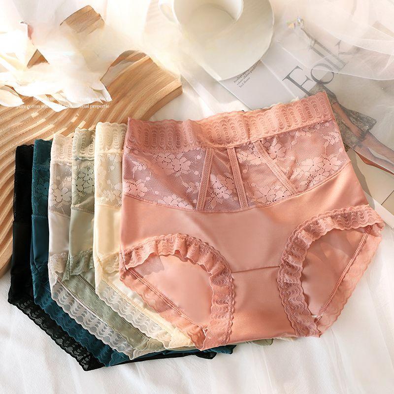 Lace High Waisted Hip Lifting and Belly Hugging Thin Skin Friendly Crotch Underwear for Women with No Trace of Nudity Skin Sexy and Breathable