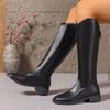 Women Block Long Boots Fashion Black New Winter Warm Knee High Boots Soft Leather Outdoor Comfortable Casual Shoes for Women